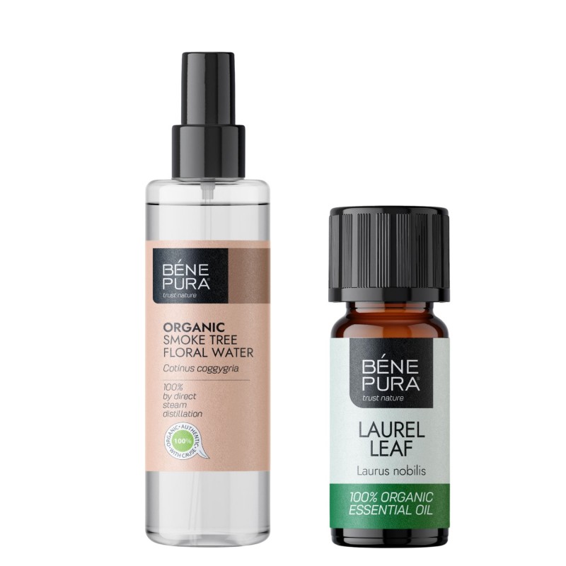 Bio Dūmu koka Ziedūdens un Bio Lauru Lapa Ēteriskā eļļa - GMC