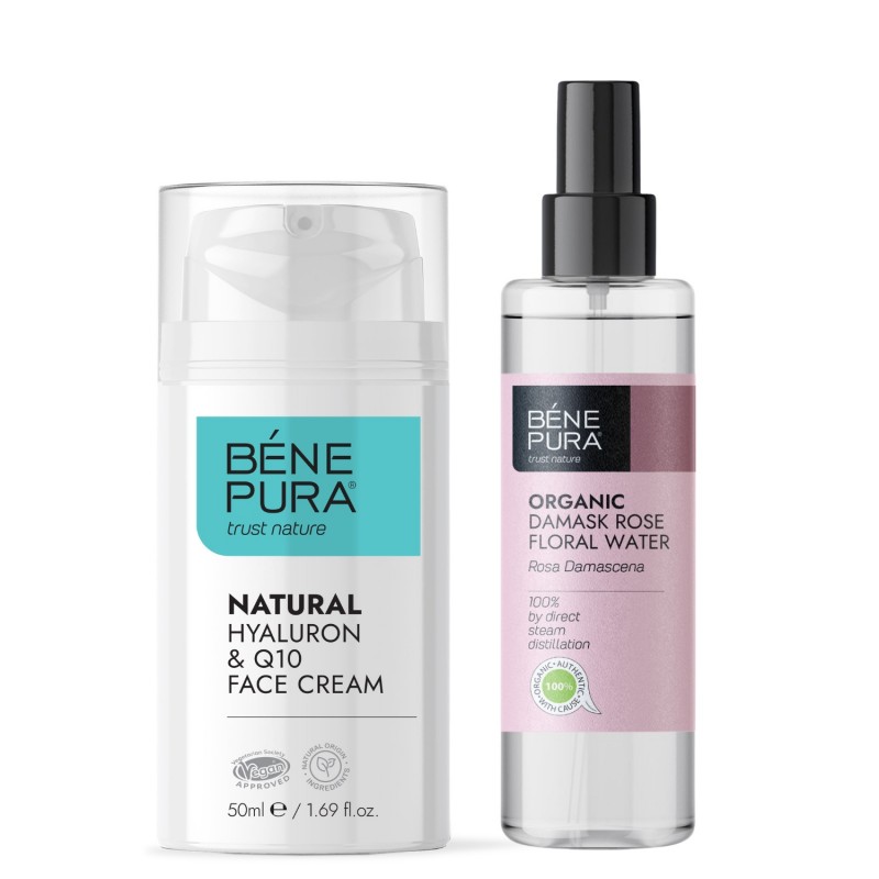 Hyaluron & Q10 sejas krēms un Bio Damaskas Rozes Ziedūdens - GMC